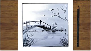 ✍️Como dibujar una paisaje con puente fácil paso a paso✏️Draw a LANDSCAPE karakalem manzara resmi