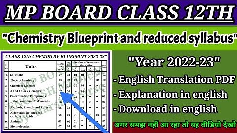 Mp board class 12th chemistry blueprint and reduced syllabus 2022-23 explain in english