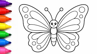 🦋 Beautiful Butterfly Coloring for Kids | Easy Drawing TutorialCute Butterfly Drawing & Coloring