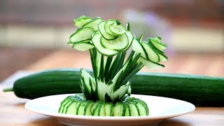 如何制作黄瓜花——蔬菜雕饰——寿司装饰——食品艺术装饰