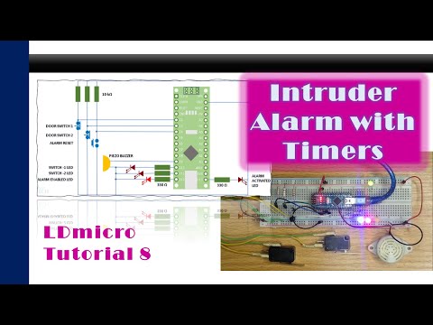 LDmicro 8:  Intruder Alarm with Timers (Microcontroller PLC Ladder Programming with LDmicro)