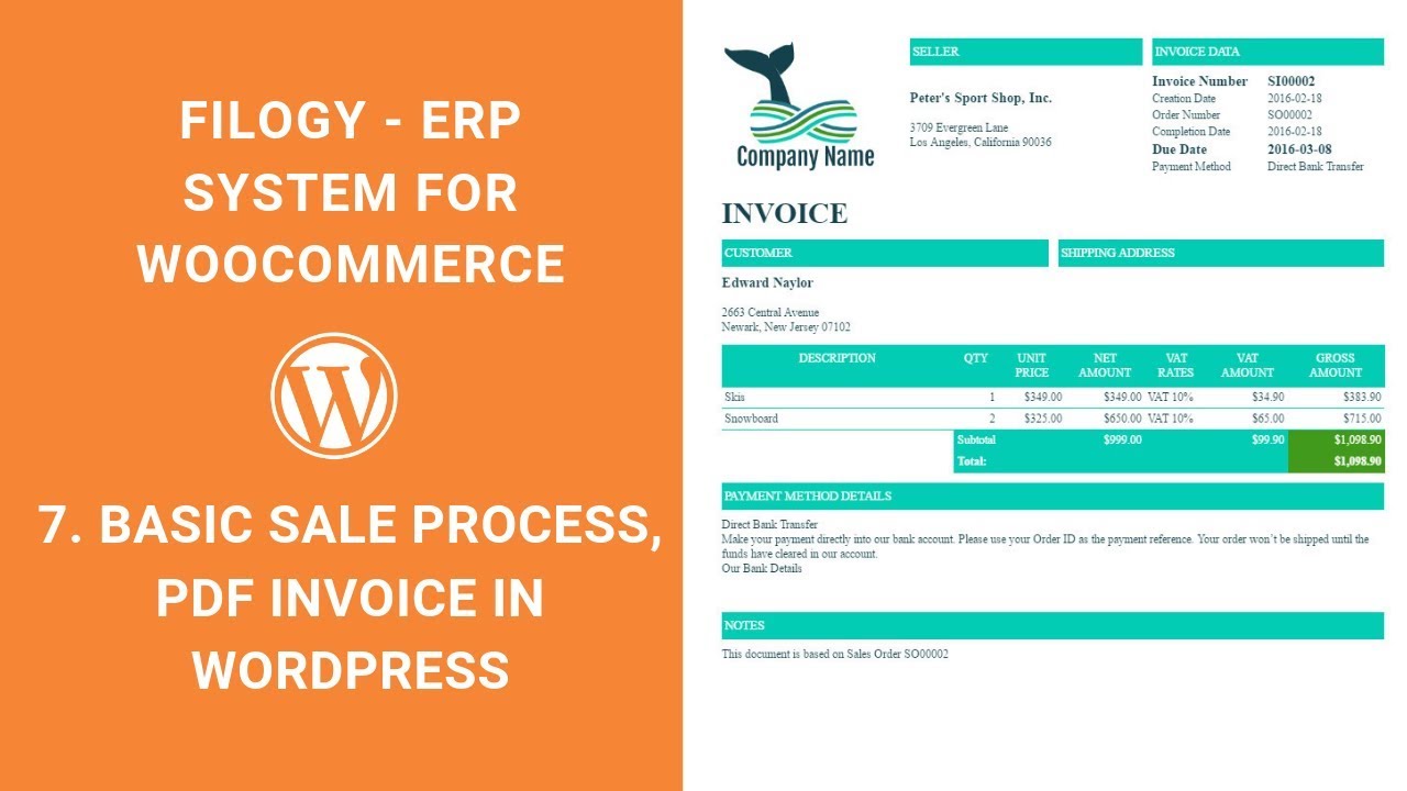 7. Filogy ERP basic sale process for WooCommerce, PDF invoice - YouTube