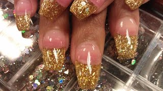 How To Coffin Gold Glitter Nails Part 1 Pink Acrylic Youtube