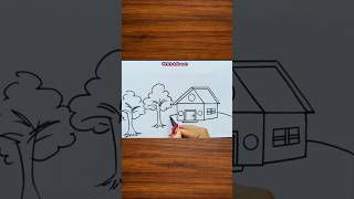 Scenery drawing / House drawing/Rainy season drawing #shorts #rainyseason #scenery #trending #viral