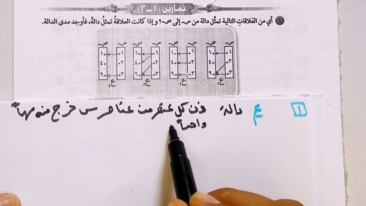 حل تمارين كتاب المدرسة علي درس الدالة التطبيق  جبر تالتة اعدادي ترم أول