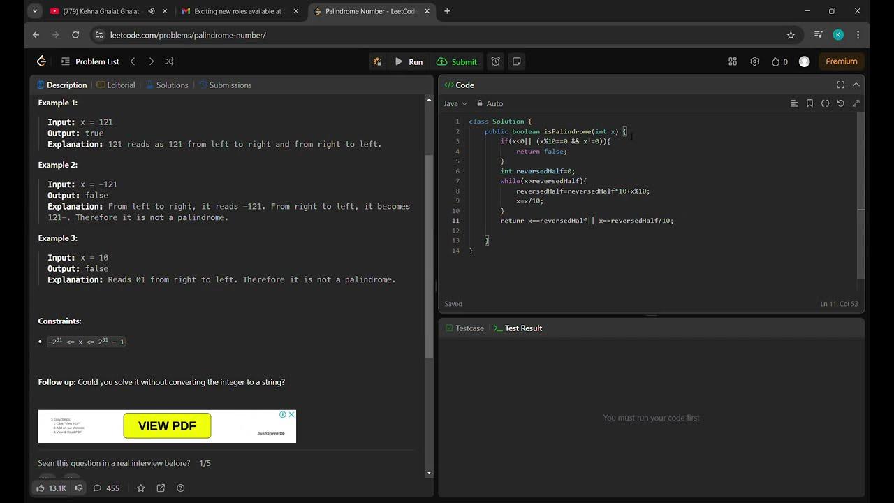 Leetcode Problem-Solving Journey: Checking Palindrome Number in Java ...