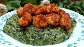 Keto Recipe - Keto White Sauce Creamed Spinach With Keto Shrimp Fry ( Indian Version ) | Keto Meal