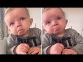 Emotional baby is brought to tears by moms singing