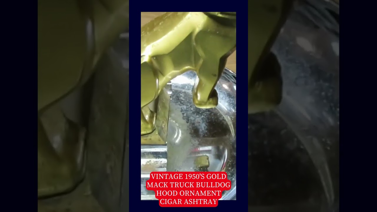 $$ RARE & VINTAGE 1950's Gold Mack Truck Bulldog Hood Ornament Cigar Ashtray 