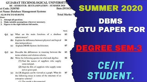 SUMMER 2020 DBMS  GTU Paper For Degree 3-sem CE/IT Student.#gtu #degree #students @studymaterial444