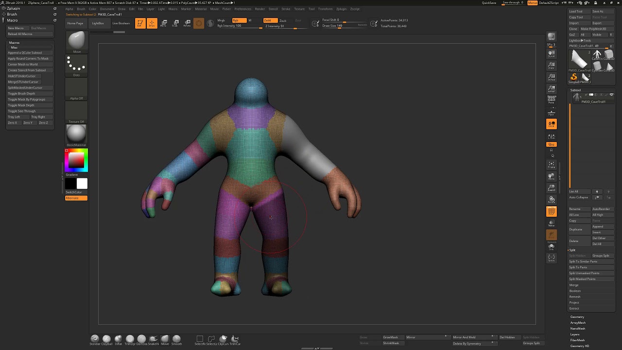 splitting geometry zbrush