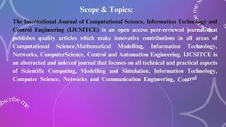 Journal of Computational Science, Information Technology and Control Engineering (IJCSITCE)