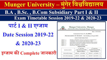 Munger University Subsidiary Part I & Part II Exam Timetable Session 2019-22 & 2020-23