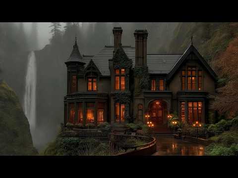 “Hidden Gothic Manor by the Waterfall”— A Rainy Autumn Evening in the Mountains | Dark academia