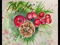 Christmas Pinecone and Bulbs | Christmas Card Series | Christmas Watercolor