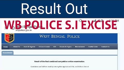 WB Police Sub Inspector Excise Result Out