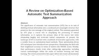 A Review on Optimization Based Automatic Text Summarization Approach