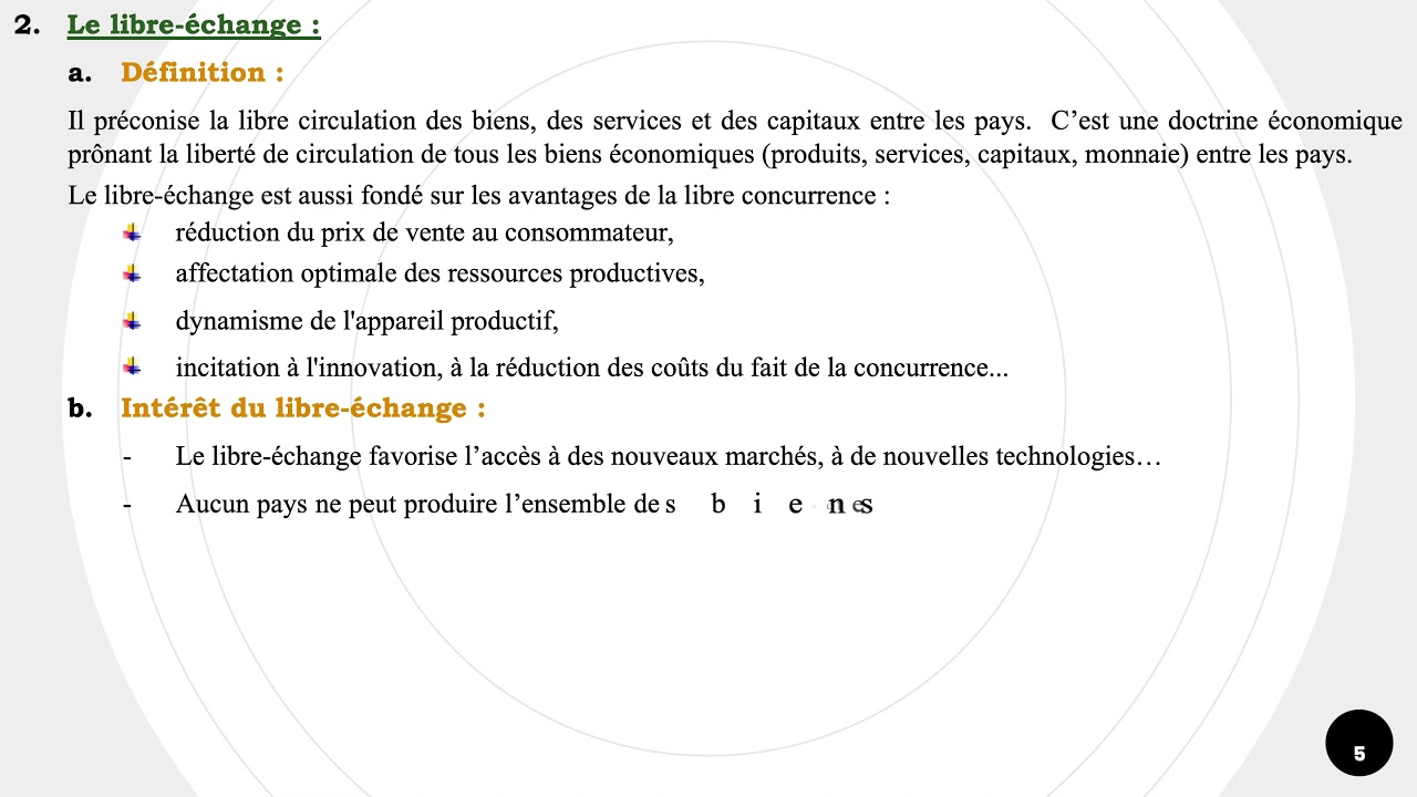 Les échanges extérieurs Cours 2 (Part 4 Le libre échange, définition