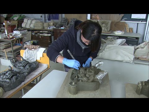 鬼瓦作りに挑む女性瓦職人  五重塔の瓦をふき替え