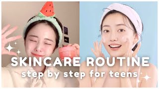 Skincare routine for 10-18 year olds 🤍 step by step 🤍