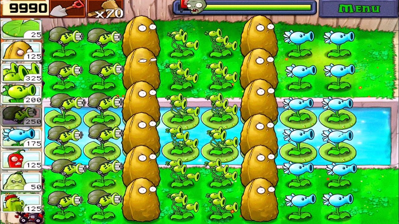 PLANTS VS ZOMBIES | GATLING PEA, SNOW PEA, THREE PEA VS ZOMBIES | SURVIVAL POOL GAMEPLAY [ 1080p ]