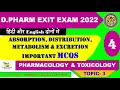 Absorption distribution metabolism excretion phcokinetic  pharmacology  toxicology exit exam