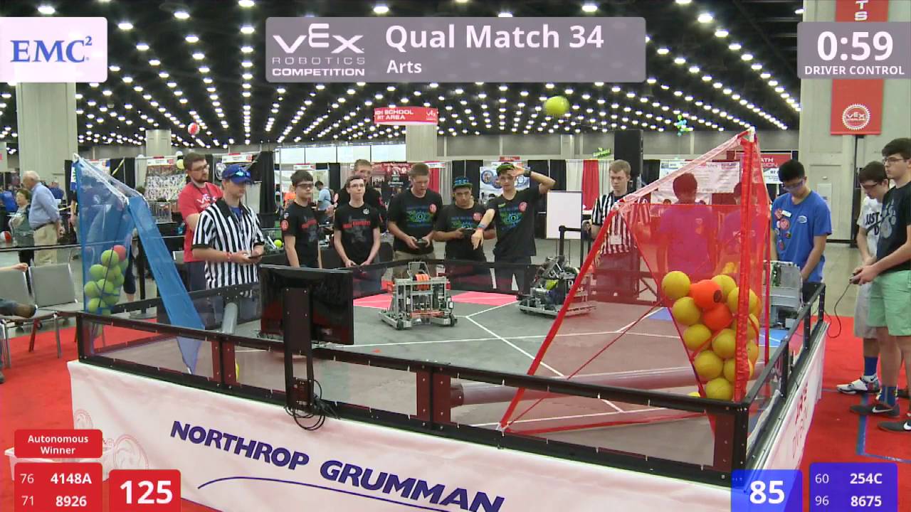 VEX Worlds 2016 - VRC High School - Arts - Qual 34 (4148A 8926) 222 vs 201 (254C 8675)