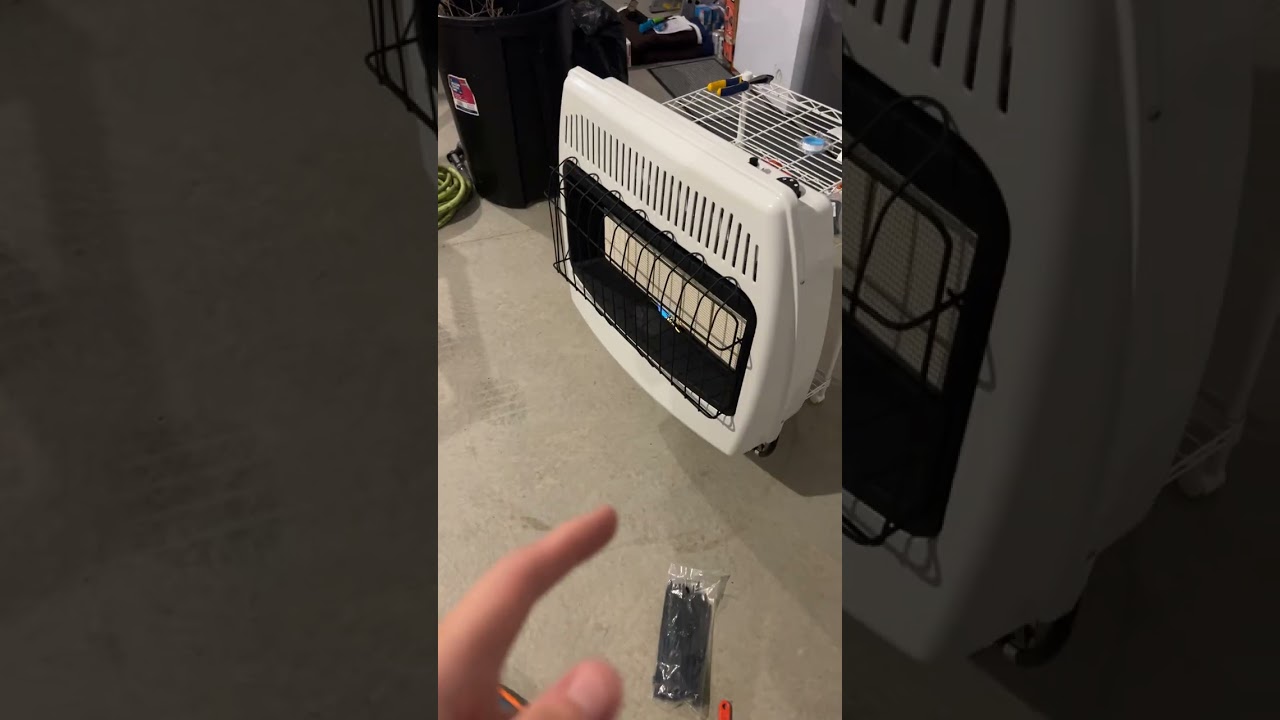 Гаражная пропановая печь без вентиляции, прикрепленная к тележке, что делает ее портативной 