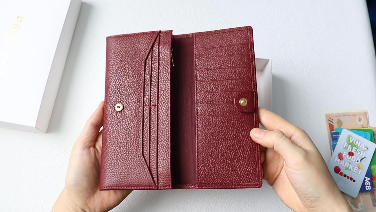 Ví dài cầm tay nữ da bò thật mềm mại Pink Ohara