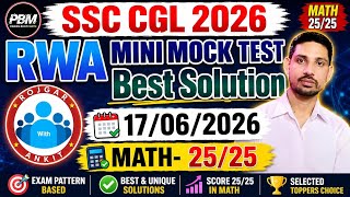 SSC CGL 2026 | RWA MINI MOCK TEST| RWA MATH SOLUTION |PAWAN BHATI SIR