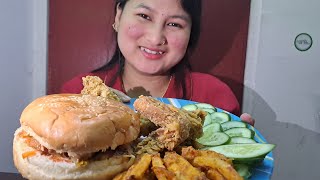 KFC 🍗| CRISPY CHICKEN BURGER🍔 + SPICY FRIES🍟 | NEPALI MUKBANG