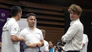 Magnus, Ian and Nodirbek LAUGH AT THE CHESS POSITION