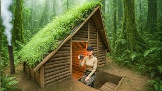 Amazing Girl Building Hidden Underground Cabin With Grass Roof Survival Shelter