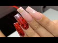 Nude Red Encapsulated Glitter Heart Acrylic Nail