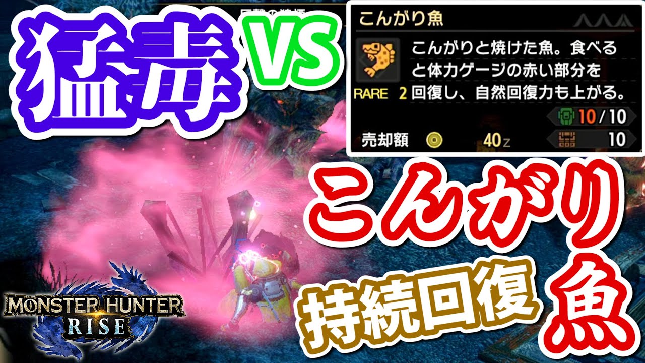Mhrise実況 猛毒 Vs こんがり魚 の持続回復 モンスターハンターライズ Youtube