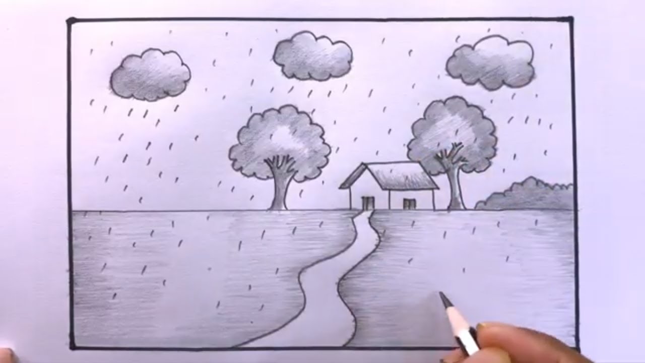 How To Draw Simple Scenery/Scenery Drawing Easy - YouTube