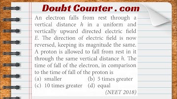 An electron falls from rest through a vertical distance h in a uniform and vertically upward