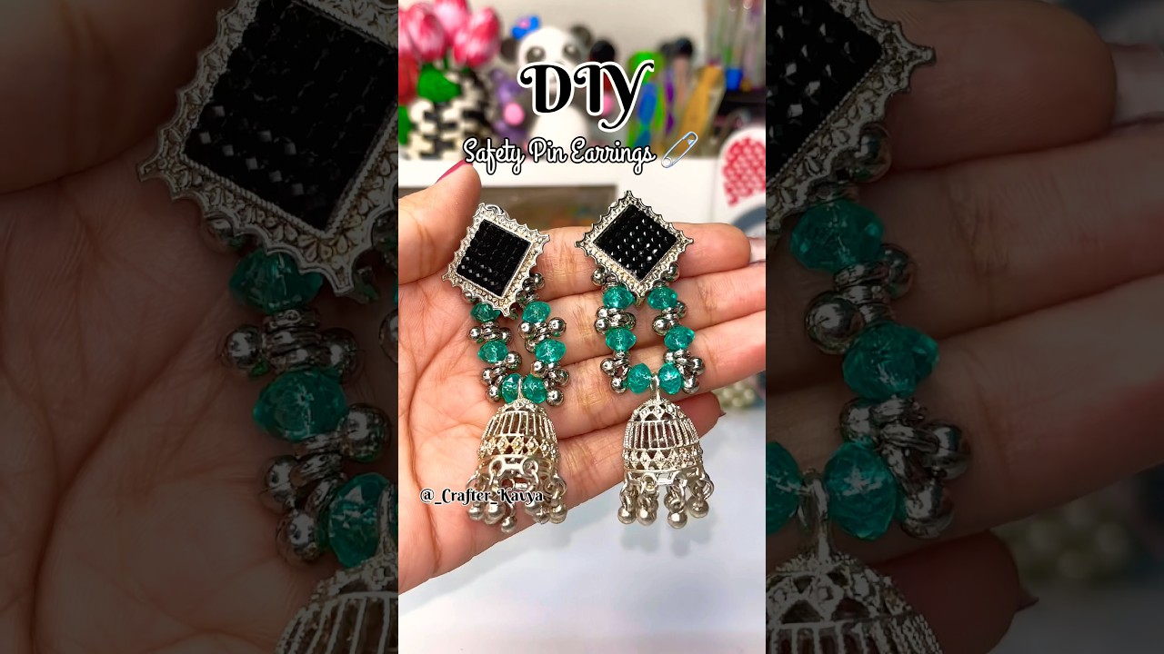 DIY Safety Pin Earrings🧷#shorts #diy #hack #earrings #handmade #jewellery @CrafterKavya