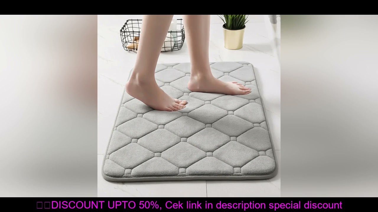 Inyahome Memory Foam Bath Mat Super Water Absorption Machine Washable Bathroom Rug,Soft,Absorbent Qu