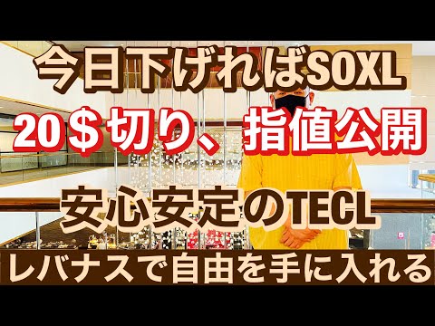 今日も下げる早ければ今日20$切る!SOXL今日の指値安心安定のレバレッジ3倍商品 TECL $の資産としてとても優秀レバナスで自由を手に入れる第168回ライブ放送は22時スタートです