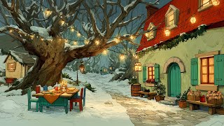 Cozy Winter Village ✨ Outdoor Dinner \u0026 Vintage Music In A Snowy Evening