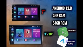 UNIVERSAL SLIM 7”/9”/10” ANDROID 13.0 4GB RAM / 64GB MM/ CARPLAY ANDROID AUTO SEM-Fio/ Tela VIDRO