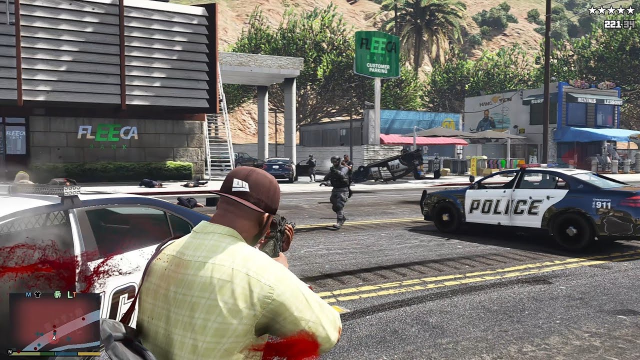 GTA 5 - Franklin's Fleeca Bank Shootout + Five Star Heat Escape - YouTube