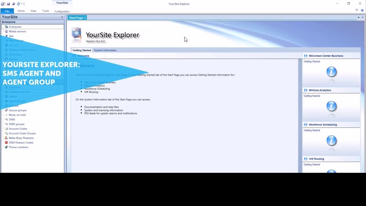 YourSite Explorer: SMS Agent and Agent Group: SIP: MiContact Center Business