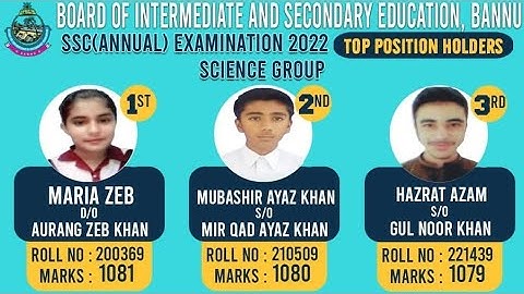 Bannu Board Result 2022 | Top 3 Position Holders Bannu Board Science and Arts Group
