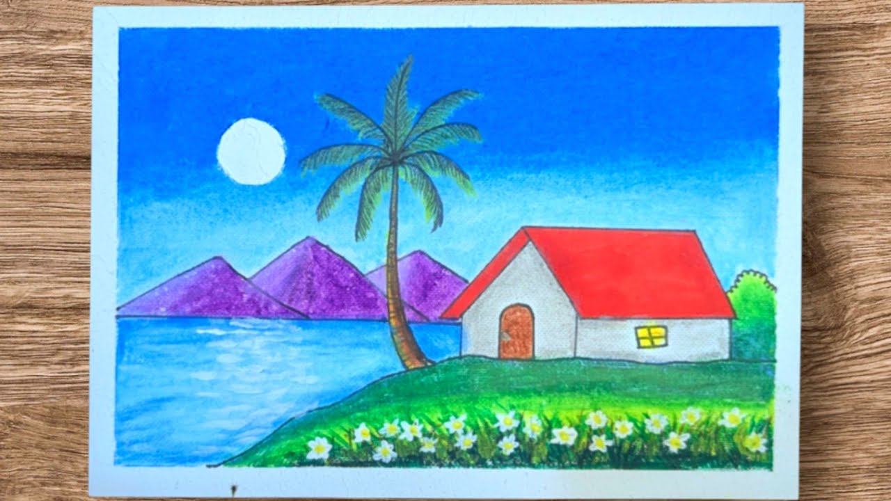 Village scenery drawing step by step. 