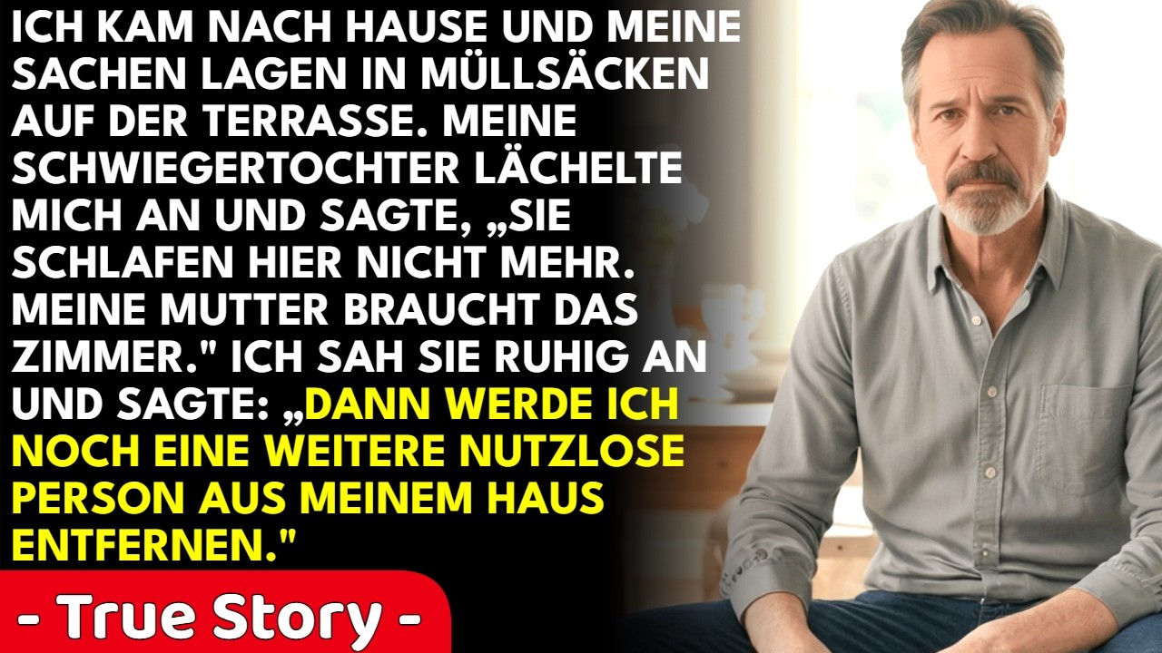 Als ich nach drei Wochen an meiner sterbenden Schwester nach Hause kam, fand ich meine Kleidung in Müllsäcken auf der Terrasse. Meine Schwiegertochter stand in der Tür und lächelte: „Sie schlafen...