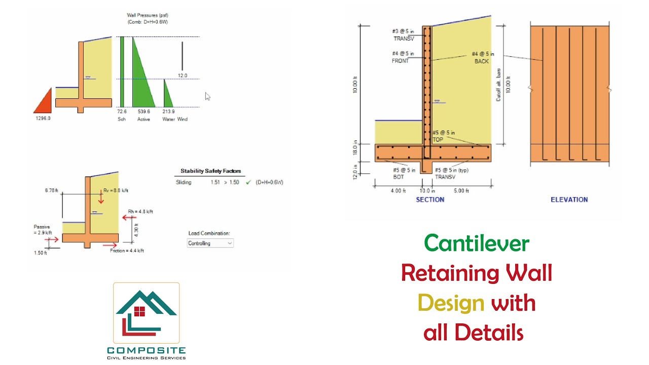 Cantilever Retaining Wall Design by using ASDIP Retain - YouTube
