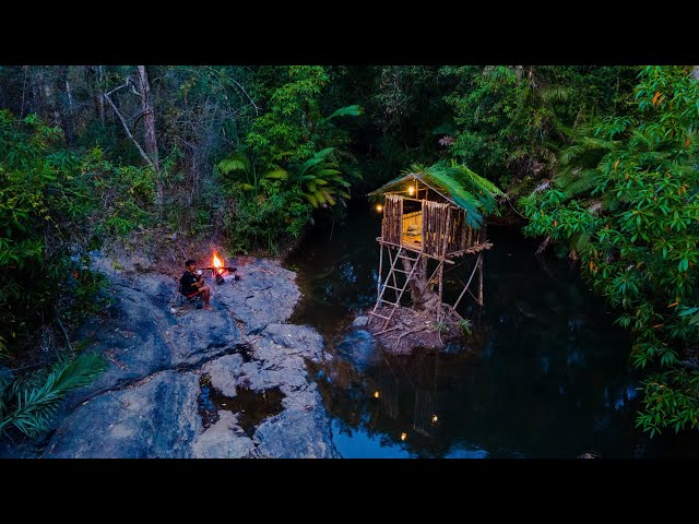 Floating house on the lake, overnight fishing with the alone,survival គេងះផ្ទលើទឹកមួយយប់មួយថ្ងៃ#127 class=