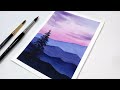 Watercolor Tutorial For Beginners Step by Step | Purple Sunset | Watercolor Painting For Beginners